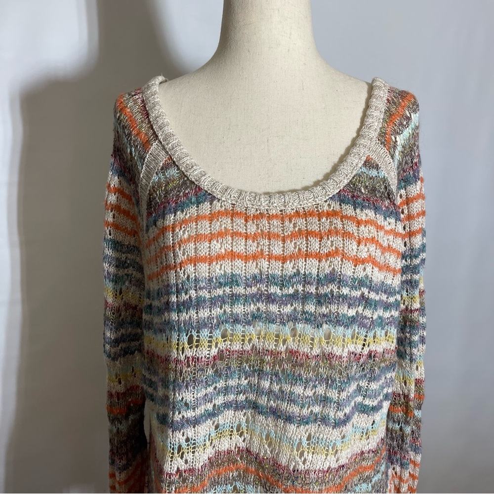Free People • Lost In The Forest Striped Pullover Cream L ASO Violet Harmon